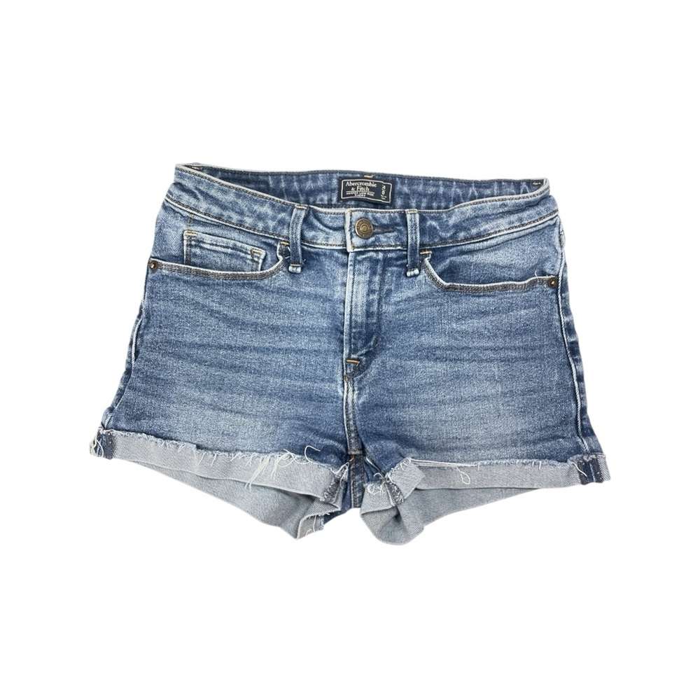 Abercrombie &‎ Fitch | Denim Blue Jean Shorts Medium Wash Rolled Cuff Hem Raw